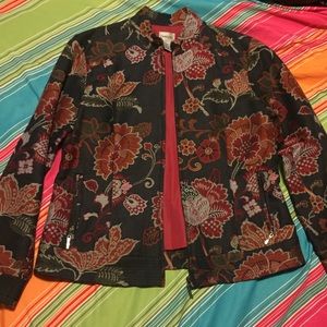 Chico’s zip up jacket floral embroidery red orange